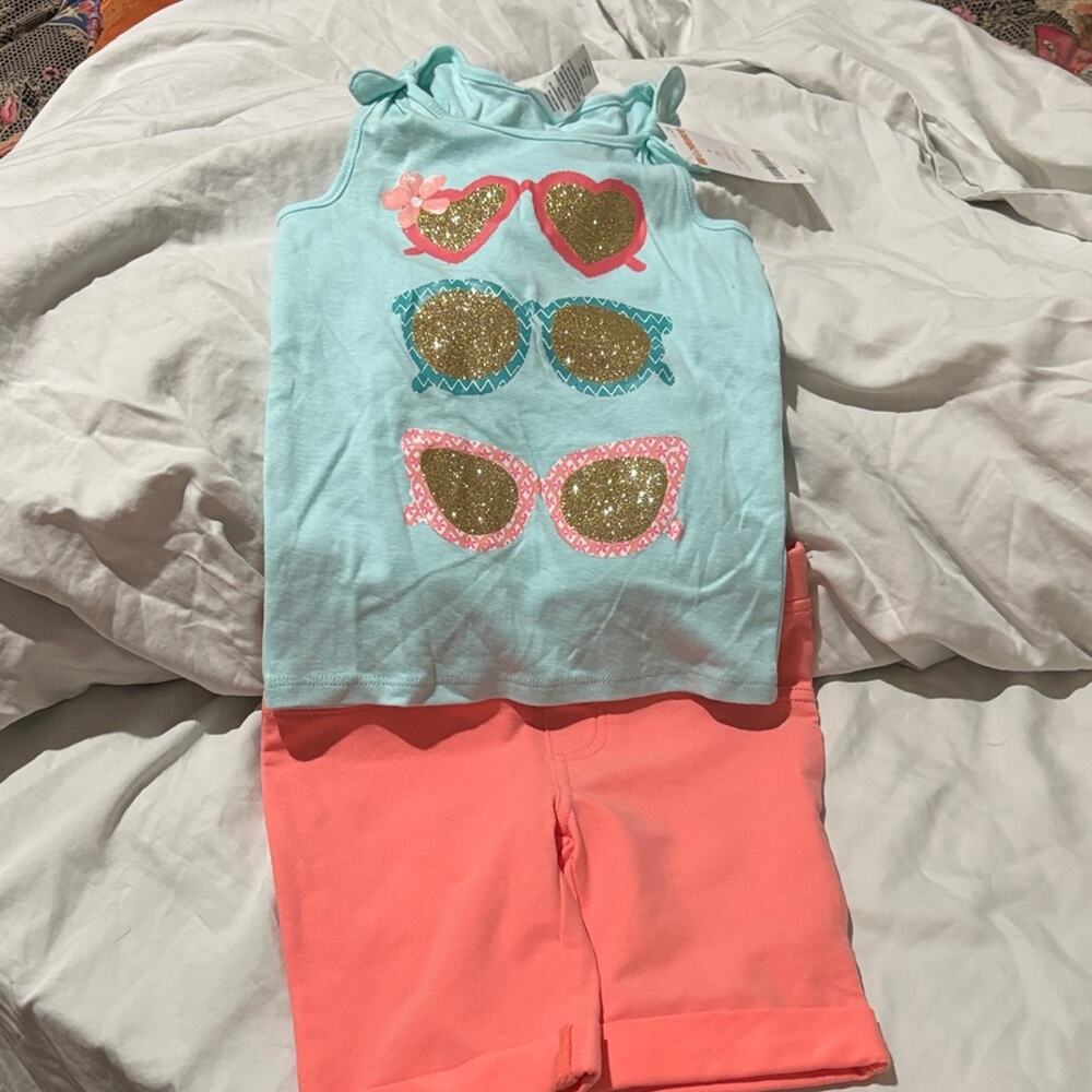 Gymboree 4 Aqua glitter sunglasses Tank Top epic threads 4 Coral Shorts Set nwot